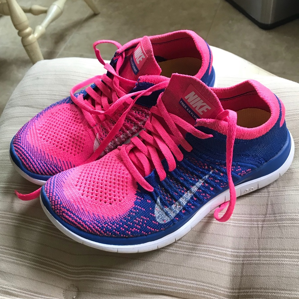 Nike Free Run Flyknit Pink & Blue Shoes